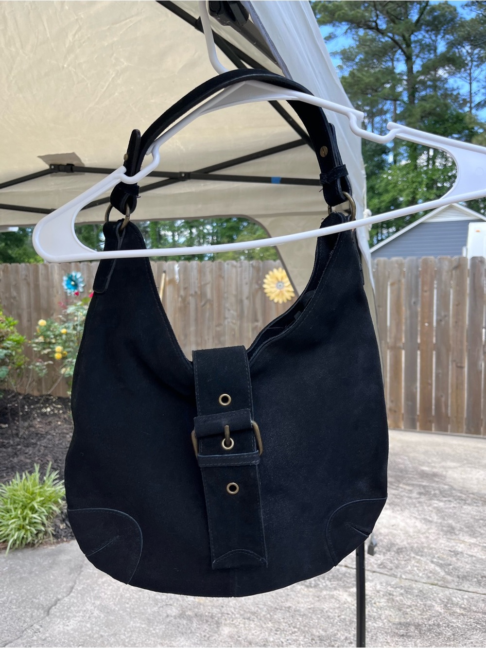 Black Suede Hobo Bag with Buckle Strap